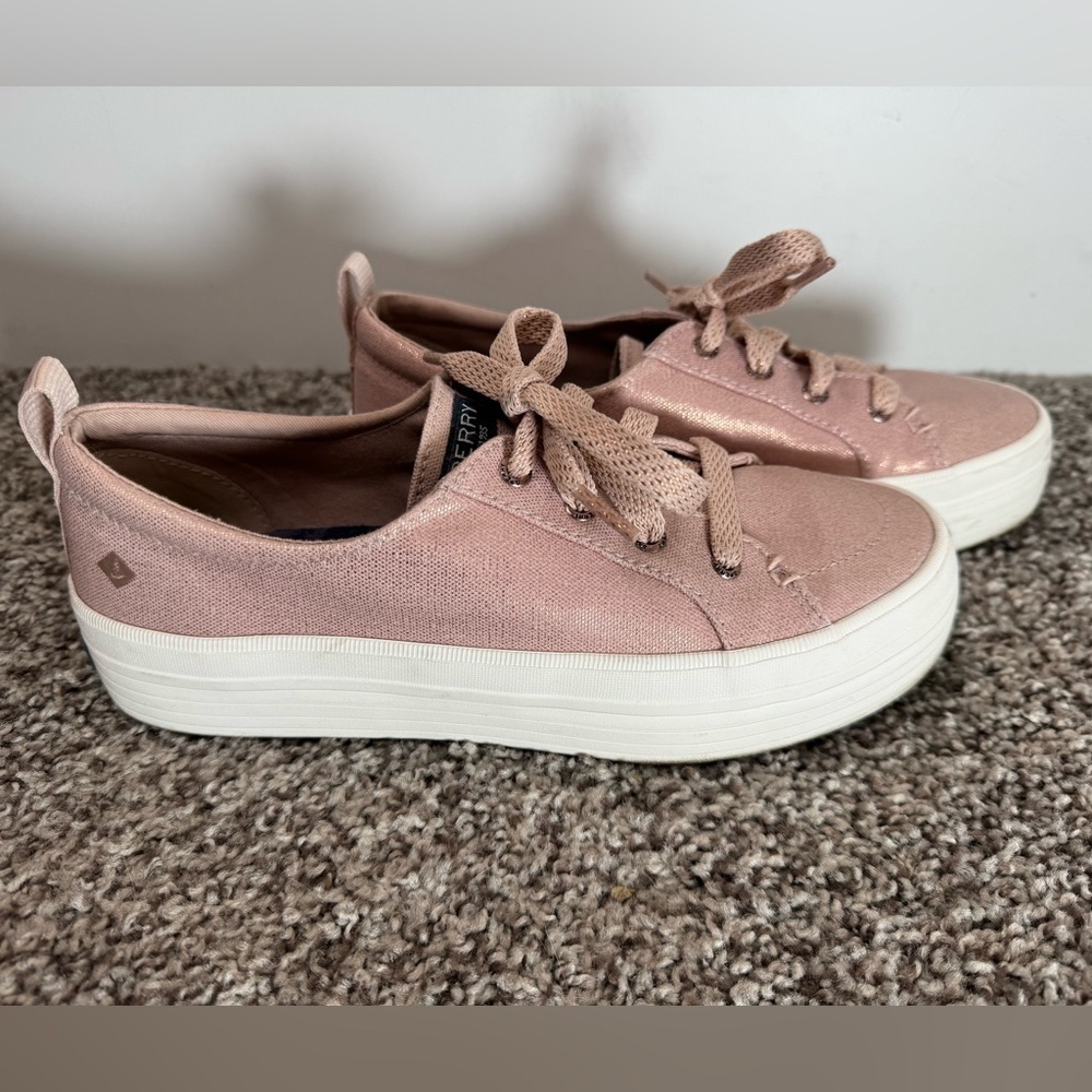 Sperry pink sparkle platform tie shoes women’s size 7.5